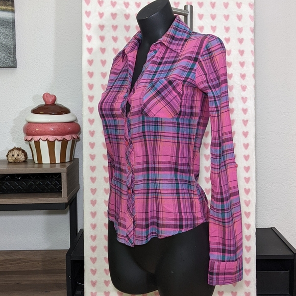 Kirra Button Up Pink Flannel XS - Picture 2 of 14